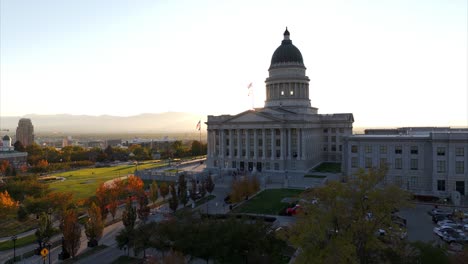 Golden-Hour-Sunlight-Behind-Utah-State-Capitol-Building-On-Capitol-Hill