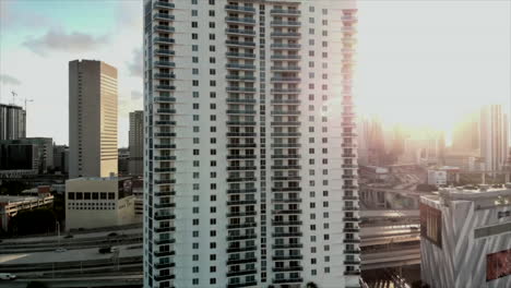 Aerial-drone-shot-of-Miami-skyline-in-the-morning-day-4k-high-rise-push-in-shot