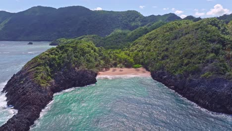 Birdseye-view-of-Playa-Onda-beach-coastline-and-Caribbean-beach-in-Dominican-Republic