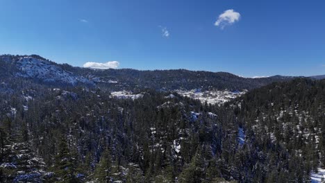 Drohnenansicht-Winternatur,-Luftaufnahme-Mit-Gefrorenem-Fluss,-Mit-Weißem-Schnee-Bedeckte-Bäume