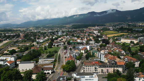 Aerial-of-a-small-town-in-Switzerland