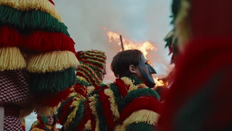 Fiery-Careto-ritual-at-Podence's-Carnival,-Portugal---slow-motion