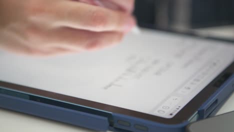 Close-up-of-a-hand-of-a-person-taking-digital-notes-on-a-tablet