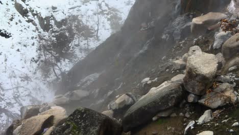 Stream-Of-Waterfall-Water-Cascading-Down-Mountain-Rock-In-Boise-National-Forest,-Idaho,-United-States---Close-Up