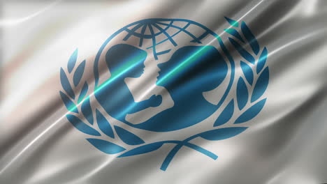 UNICEF-Flag,-perspective-view,-high-angle,-glossy,-elegant-silky-texture,-waving-in-the-wind,-movie-like-look,-realistic-4K-CG-animation,-sleek,-slow-motion-fluttering,-seamless-loop-able