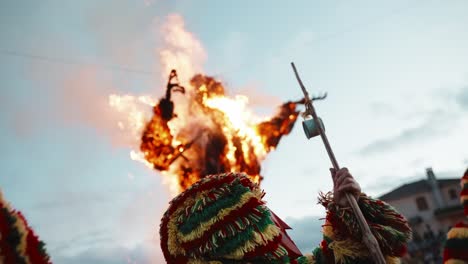 Contemplative-Careto-at-Burning-Effigy,-Podence-Carnival