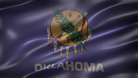 Bandera-De-Oklahoma,-Vista-De-Fuente,-Fotograma-Completo,-Elegante,-Brillante,-Ondeando,-Elegante-Textura-Sedosa,-Ondeando-En-El-Viento,-Animación-Realista-De-4k-Cg,-Apariencia-De-Película,-Con-Capacidad-Para-Bucle-Sin-Interrupciones