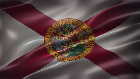 Bandera-De-Florida,-Vista-De-Fuente,-Fotograma-Completo,-Elegante,-Brillante,-Ondeante,-Elegante-Textura-Sedosa,-Ondeando-En-El-Viento,-Animación-Realista-De-4k-Cg,-Apariencia-De-Película,-Con-Capacidad-Para-Bucle-Sin-Interrupciones