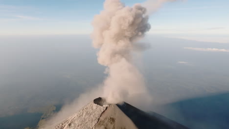 Aerial:-Smoke-cloud-rising-from-Fuego-volcano-in-Guatemala-during-beautiful-sunrise