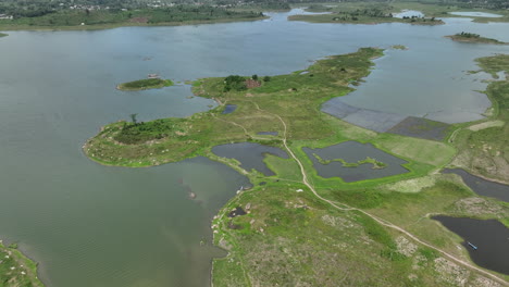 Aerial-views-over-Lake-on-Lombok,-Indonesia