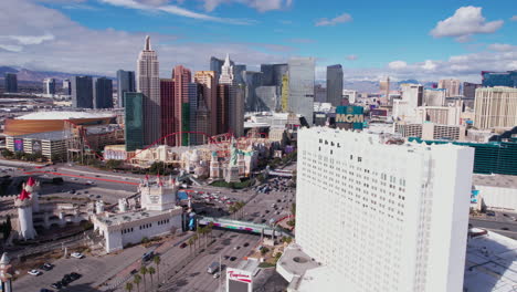 Aerial-View-of-Tropicana-Hotel-and-Casino-on-Las-Vegas-Strip-Before-Demolition-and-Construction-of-New-Baseball-Stadium,-Drone-Shot