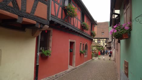 Sobald-Sie-Kaysersberg-Betreten,-Finden-Sie-Den-Schönen-Hauptplatz,-Der-Von-Vielen-Bemalten-Fachwerkhäusern-Umgeben-Ist,-Und-Eine-Sehr-Angenehme-Hauptstraße