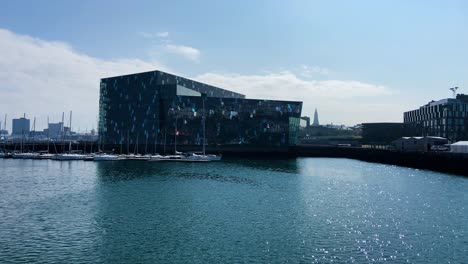 Harpa-Concert-Hall-and-Conference-Centre,-view-from-ferry