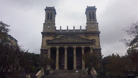 Slomo-shot-of-front-of-Saint-Vincent-de-Paul-church-in-Paris