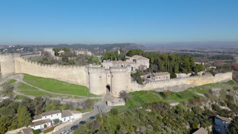 Panoramic-drone-view-of-Fort-Saint-Andre,-medieval-fortress,-Avignon,-France