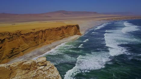 Coastal-Cliffs-with-Desert-at-Playa-Supay-Beach,-Península-de-Paracas,-Peru