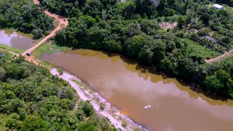 Drone-flight-over-river-and-amazon-rainforest