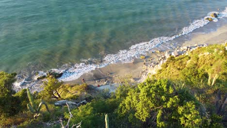 Santa-Marta-Colombia,-Tayrona-National-Park-Caribbean-sea,-aerial-view-of-the-incredible-sandy-beach