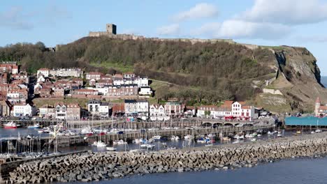 Aerial-footage-of-Scarborough-harbour-in-North-Yorkshire