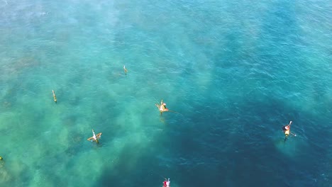 Aerial-View-Over-Stilt-Fisherman-In-Waters-Off-Ahangama-In-Sri-Lanka