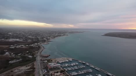 Baja-California-Sur-seen-from-Cerro-Calavera-at-sunset,-La-Paz-in-Mexico