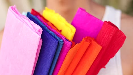 Folded-crepe-paper-in-bright-colors,-close-up