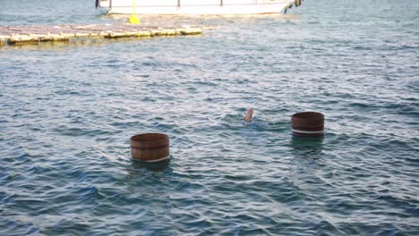 Two-female-divers-taking-in-breaths-before-diving-underwater