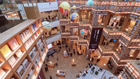 People-Sightseeing-Inside-Suwon-Starfield-Library---High-Angle-Timelapse