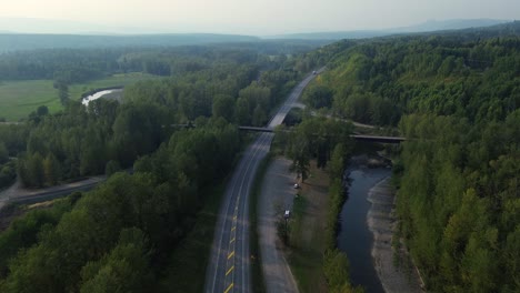 Bulkley-River-Alongside-the-Yellowhead-Highway-with-Views-of-the-Northwood-Picnic-Site-near-Houston,-Canada