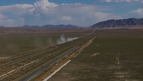 Highway-crossing-Utah-state-near-Bonneville-Salt-Flats,-USA