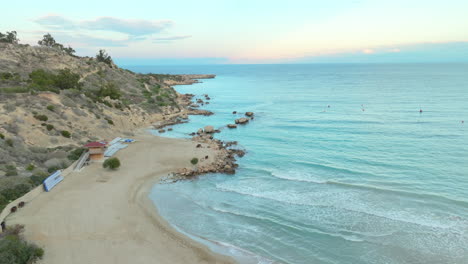 Aerial-serene-beauty-of-Konnos-Beach-in-Ajia-Napa,-Cyprus