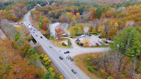 Aerial-Wide-Shot-Near-Mass-Shooting-Crime-Scene-with-Cops-on-Location