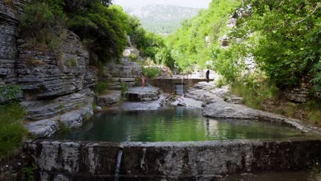 Tourist-attraction-for-swimming-in-nature-Papingo-Rock-Pools-in-Greece,-aerial