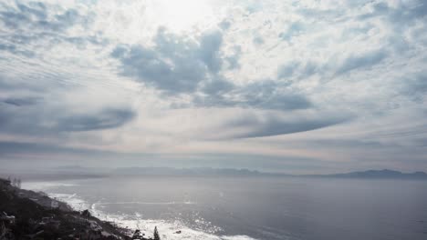 Clouds-passing-over-False-Bay-ocean,-Time-Lapse-4K