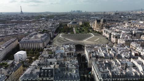 La-Canopee-of-Forum-Les-Halles-with-Eiffel-Tour-in-background,-Paris-cityscape
