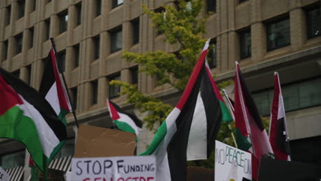 A-Slow-Motion-Shot-of-Palestinian-Flags-and-Pro-Palestine-Signs-Held-High-at-a-Protest-in-the-Streets-of-D