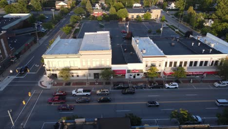 Iconic-American-countryside-town,-aerial-drone-view