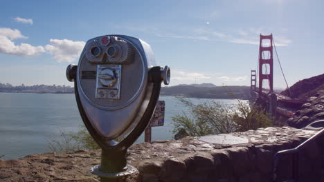 Coin-operated-Binoculars-With-View-Of-Golden-Gate-Bridge,-San-Francisco-Bay-Area,-And-Skyline-In-Daytime
