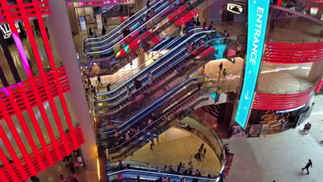 Visual-wizardry-emphasizes-the-awe-inspiring-multi-story-high-ceiling,-interior-design-and-other-extraordinary-architectural-features-of-the-mall-at-Resorts-World-Genting-near-Kuala-Lumpur,-Malaysia