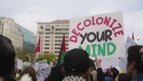 Carteles-Pro-Palestinos-En-Alto-Entre-Una-Gran-Multitud-De-Manifestantes-Pro-Palestinos