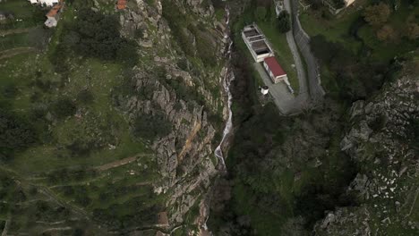 Rural-River-Flow-in-Valdigem,-Lamego,-Portugal---aerial