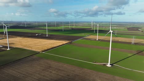Group-of-Wind-Turbines-in-Rural-Area-Generating-Green-Sustainable-Energy,-Energy-Transition-Carbon-Neutral