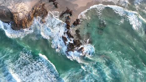 Top-down-descending-shot-of-Stradbroke-Islands-Rocky-Coast-Line