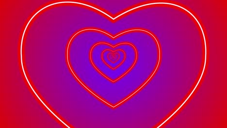 Corazones-Romance-Amor-Animación-Día-De-San-Valentín-Luz-De-Neón-Túnel-Portal-Efecto-Visual-Fondo-Abstracto-Color-Rojo-Púrpura