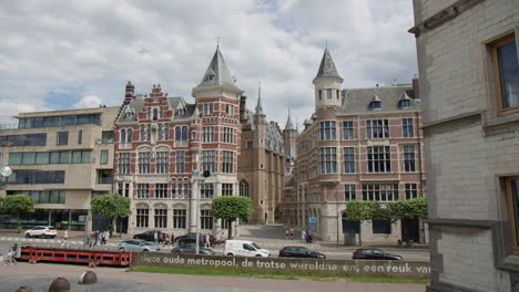 Flemish-Architecture-Along-Jordaenskaai-In-Antwerp,-Belgium