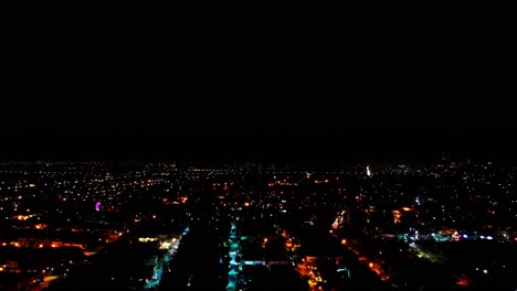 Night-view-of-Karachi-city-lights,-Aerial-drone-shot-of-Karachi-from-above,-Karachi,-Pakistan
