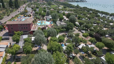 Aerial-View-of-Camping-Serenella-Campground-at-Lake-Garda,-Italy