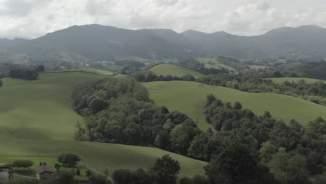 Saint-Pee-sur-Nivelle-green-mountains-and-countryside,-Pyrenees-Atlantiques-in-France