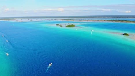 Scenic-Blue-Waters-at-Laguna-De-Los-7-Colores-in-Mexico,-a-Tropical-Paradise-from-an-Aerial-Drone