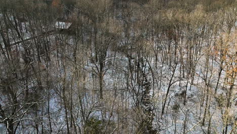 Snow-dusted-trees-on-Mount-Sequoyah-in-Arkansas,-winter-landscape-from-an-elevated-view